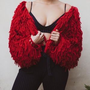 Red Shaggy Cardigan